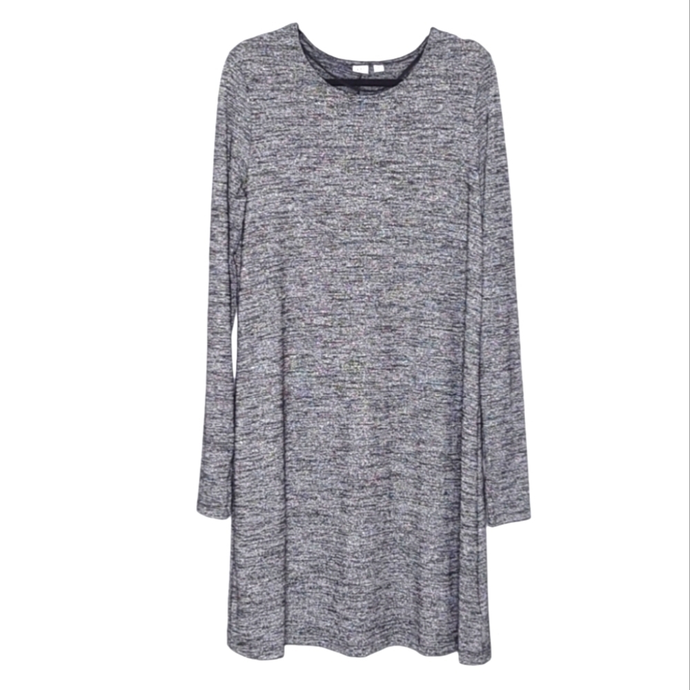 Gap Long Sleeve Shift Dress in Heather Grey and Silver Knit Size Large
